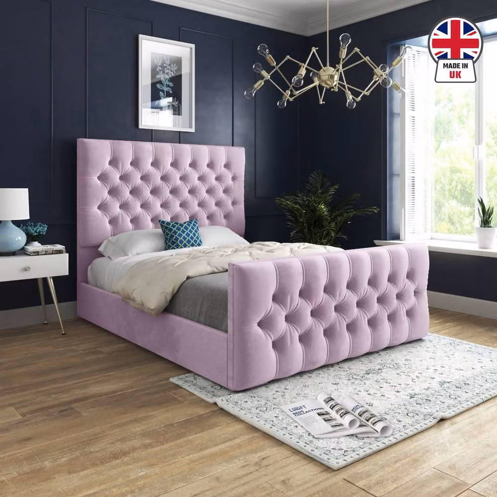 KDMD Shawford Small Double Upholstered Designer Bed Frame in Pink Soft Velvet – 3