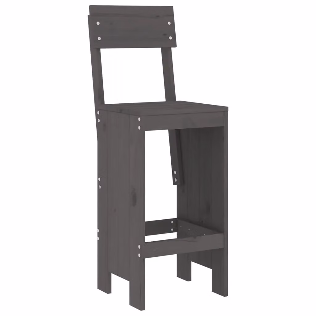 Berkfield Set of 2 Rustic Grey Solid Pine Wood Bar Stools, W/D/H: 40 x 48.5 x 115.5 cm – 3