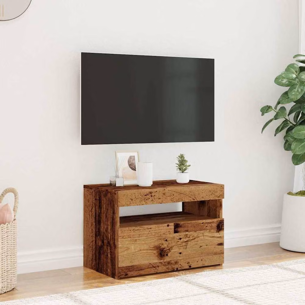 Berkfield Home Modern TV Cabinet with LED Lights in Old Wood Brown, W/D/H: 60 x 35 x 40 cm – 4