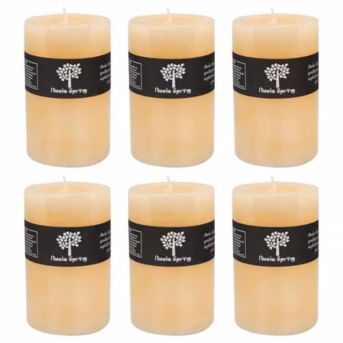 Nicola Spring Vanilla Scented Pillar Candles, Beige, Pack of 6, W: 9.0 cm, D: 9.0 cm, H: 14.5 cm