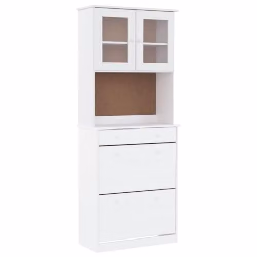 vidaXL ALTA Highboard in White Solid Wood Pine with Glass Doors, W/D/H: 77 x 35 x 188 cm