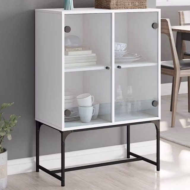 Berkfield Home Side Cabinet with Glass Doors, White, W/D/H: 69 x 37 x 100 cm – 1