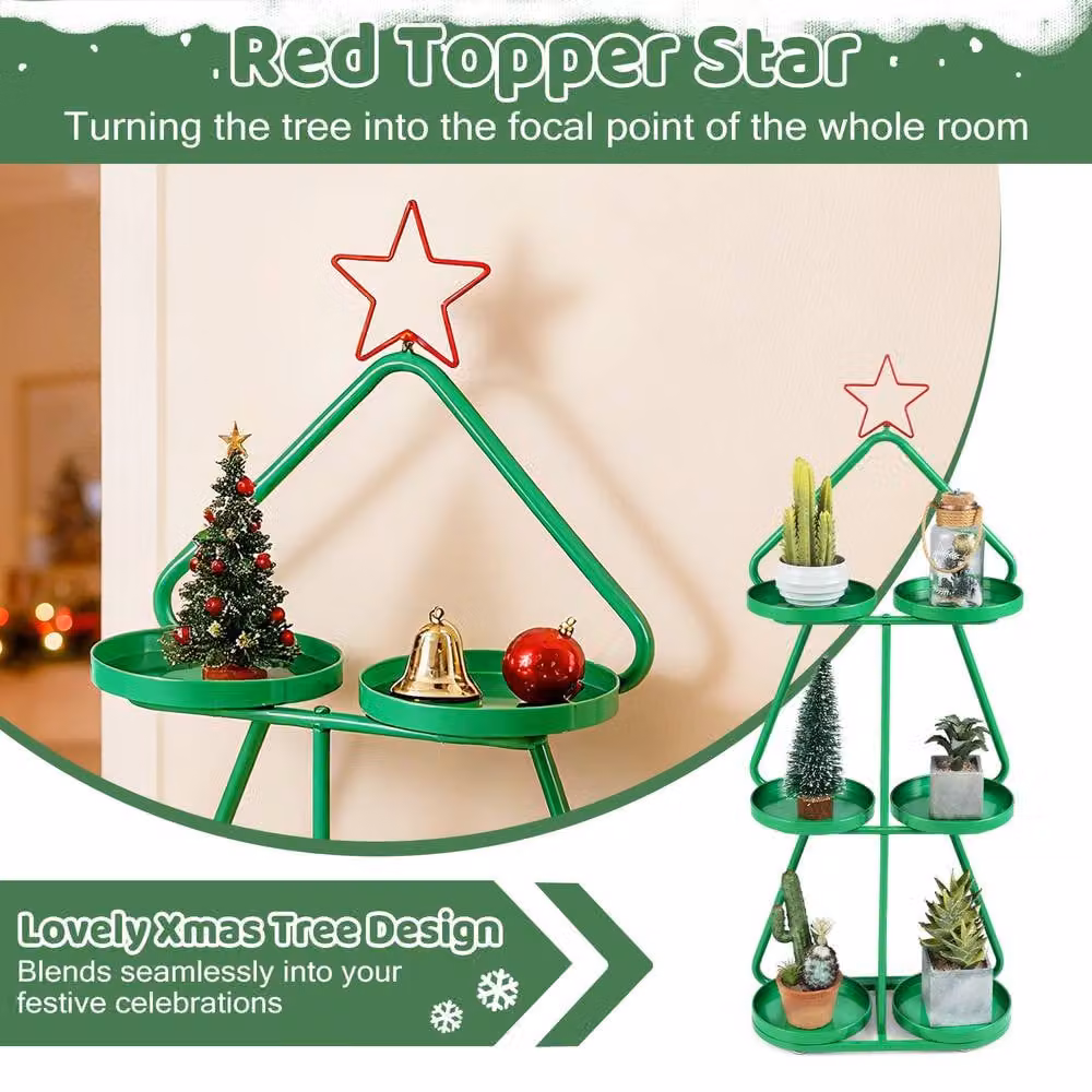 Costway 3-Tier Tree-Shaped Christmas Plant Stand in Green – 3