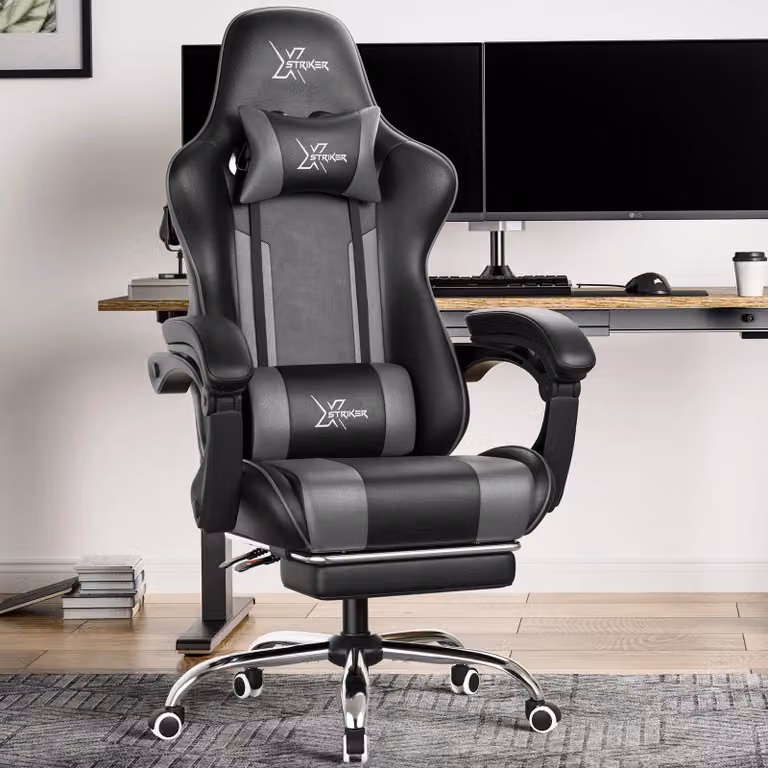 Xstriker Grey Gaming Chair with Footrest and Headrest in Synthetic Leather