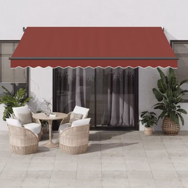 Berkfield Home Manual Retractable Folding Arm Awning in Burgundy and Black, W: 400 cm, D: 300 cm