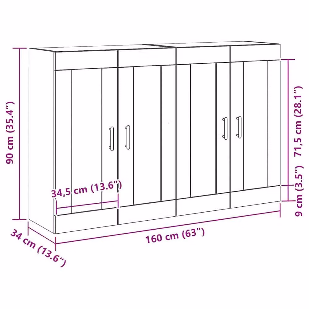 Berkfield Home Wall Mounted Cabinets in Black Oak, Set of 2 – 4