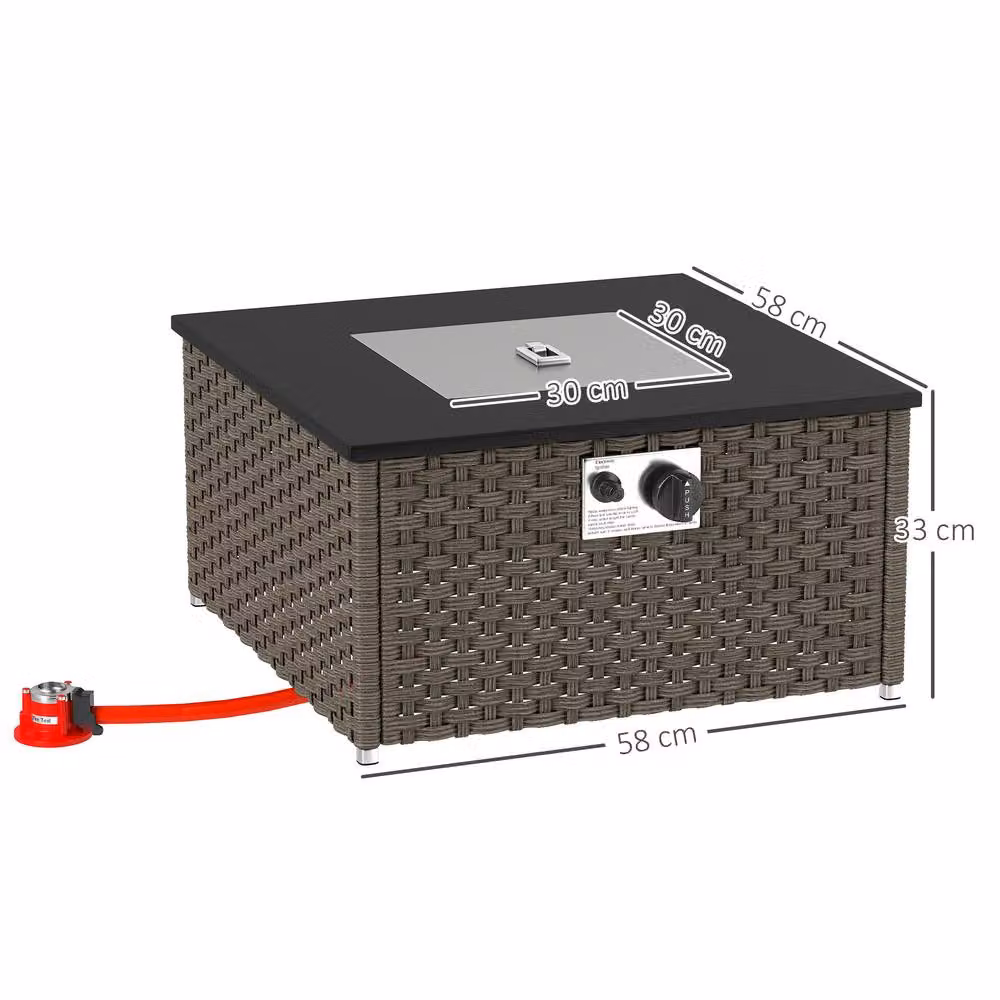 ERGOVEXA Rattan Gas Fire Pit Table, Grey, W/D/H: 58 x 58 x 33 cm – 2