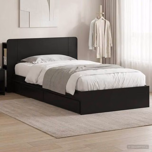 Berkfield Home Modern Bed Frame with Storage Drawers in Black, Engineered Wood, W/D/H: 90 x 190 cm