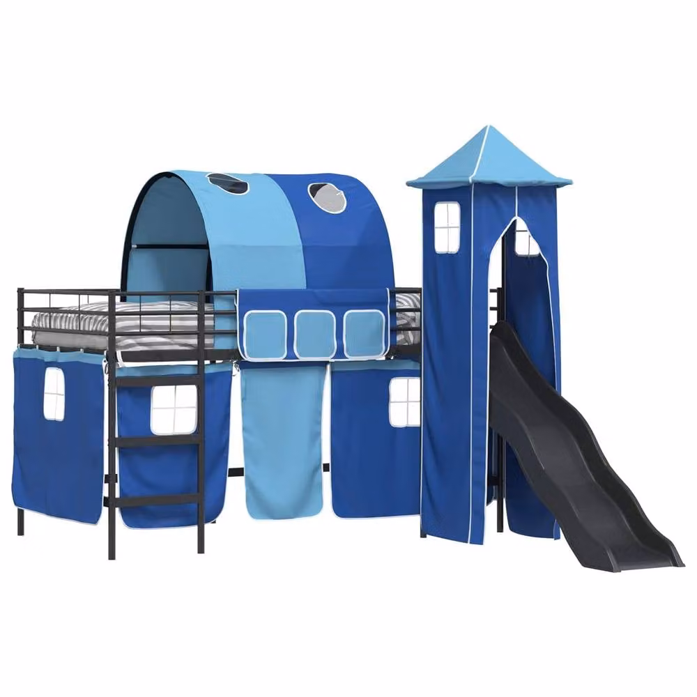 Berkfield Home Kids' Metal Loft Bed Frame in Black and Blue, W: 107 cm x L: 203 cm – 2