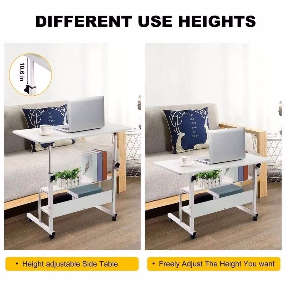 FORGEVIO Height Adjustable Mobile Over Bed Table in White – 6
