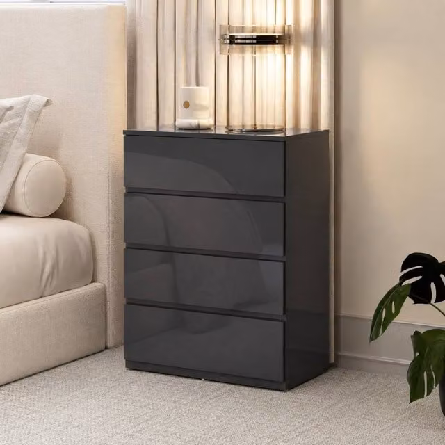 STILVORA Grey Glossy Chest of 4 Drawers with Soft Close Mechanism – 1