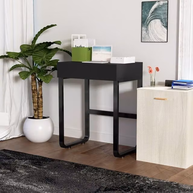 Hygrad Modern Black Computer Desk with Single Pedestal and Matt Rectangular Top