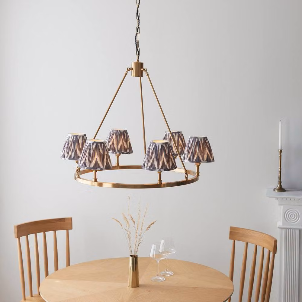 Netlighting Chester Pendant Light with Grey Fabric Zigzag Shade and Brass Details, 6 x B22 – 2