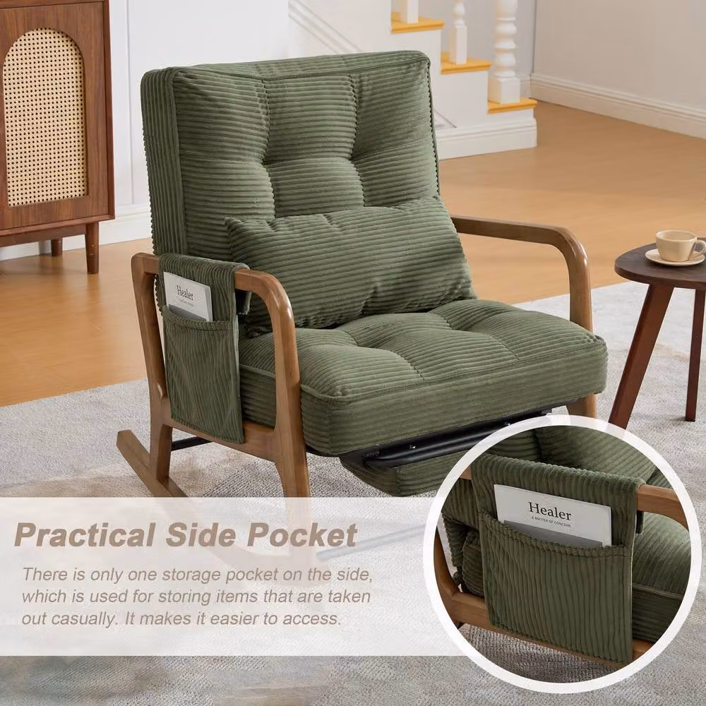 GOMYWAY Matteo Corduroy Rocking Glider Recliner Chair with Adjustable Footrest in Green – 5