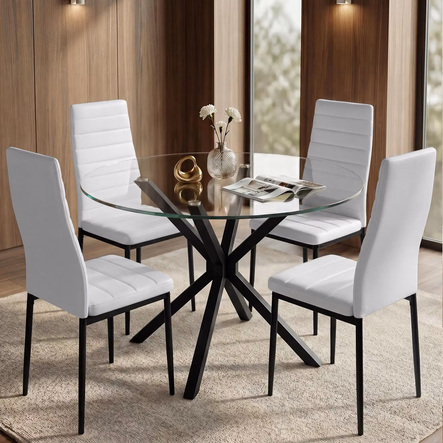 DHS Set of 4 Modern PU Leather Dining Chairs in White