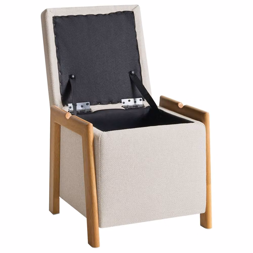 Wyld and Coco Retro Pouffe with Hidden Storage in Beige Fabric – 3