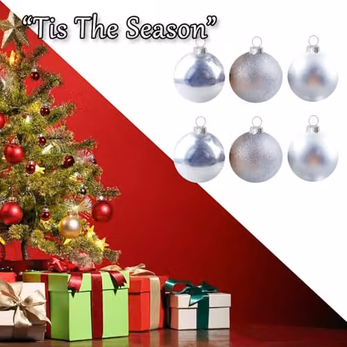 VFM e-Store Silver Round Christmas Bauble Hanging Tree Ornaments, Pack of 6, 6cm – 5