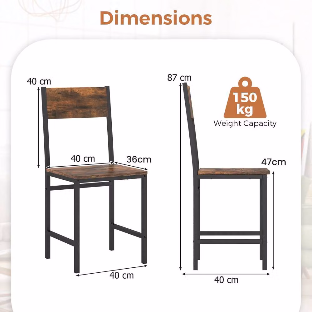 Costway Set of 2 Armless Dining Chairs with Metal Legs in Brown – 2