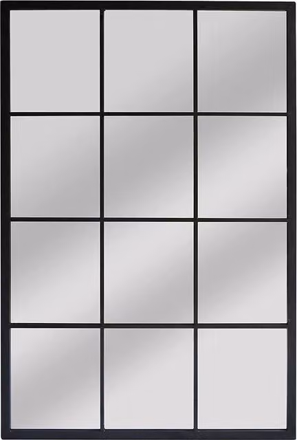 DEENZ Black Industrial Window Style Rectangular Metal and Glass Wall Mirror