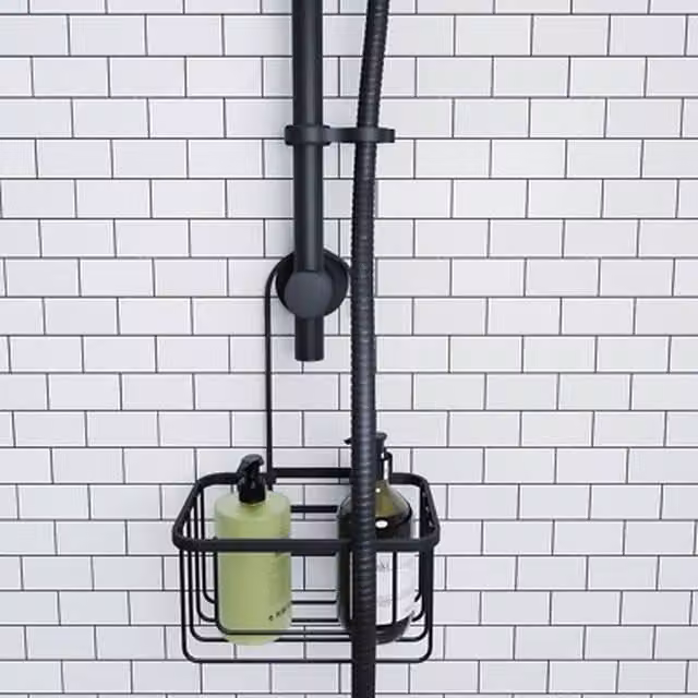 NESTLUNE Black Rustproof Metal Hook Over Shower Caddy for Riser Rail