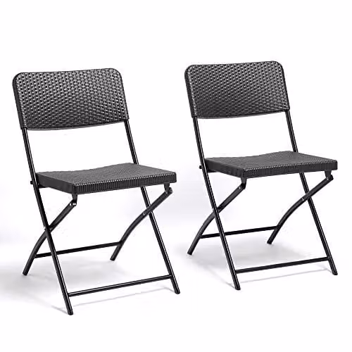 VonHaus Set of 2 Rattan Effect Folding Garden Chairs in Black and Grey – 5