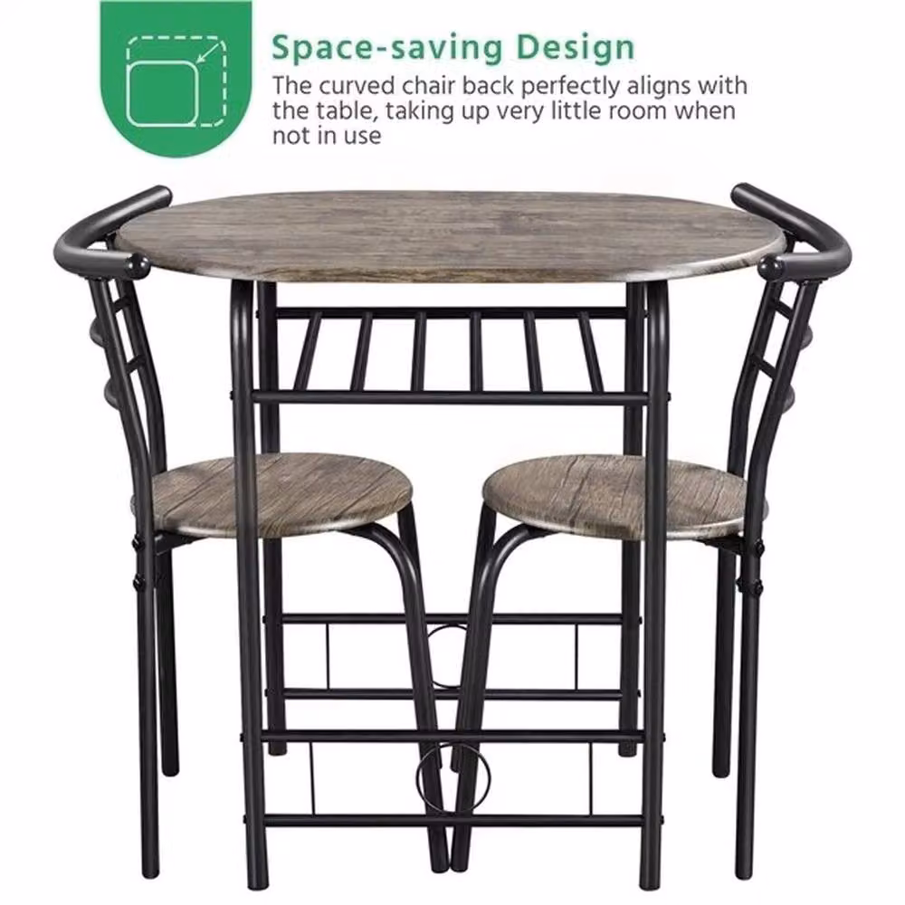 Kelvenix 3-Piece Round Table and 2 Stools Set with Storage Shelf in Grey – 3