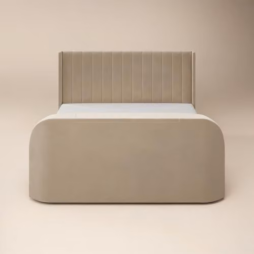Flair Furnishings Fallon TV Side Lift Ottoman Bed in Beige Velvet, W/D/H: 180 x 200 cm – 3