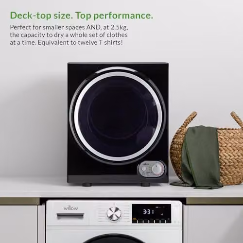 Willow WTD25 2.5kg Freestanding Vented Compact Tumble Dryer, Black – 4