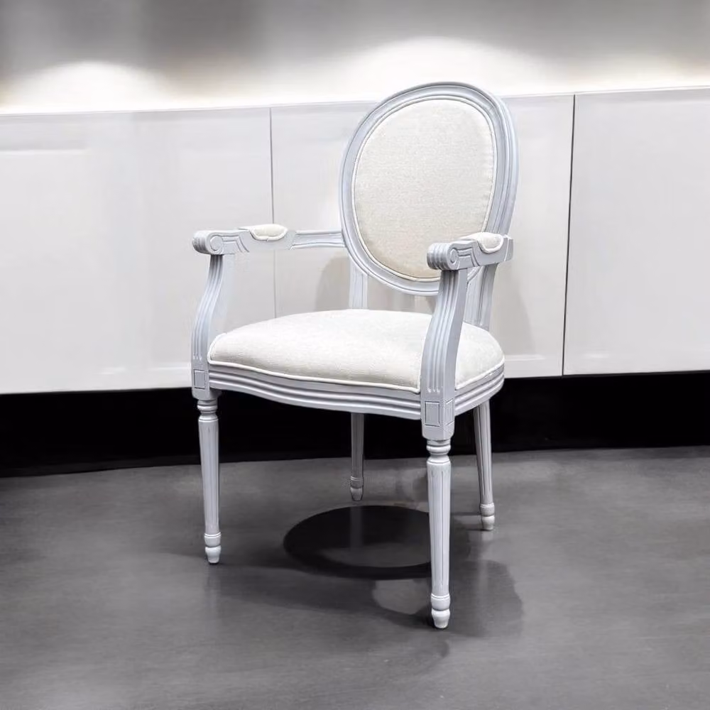 Minster Louis Dining Chair in Grey Linen Fabric, W: 45 cm, D: 52 cm, H: 94 cm – 3