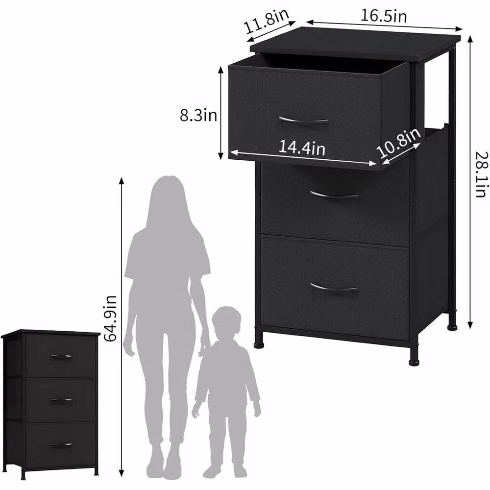 VOGREX 3-Drawer Dresser with Removable Fabric Bins in Black – 2
