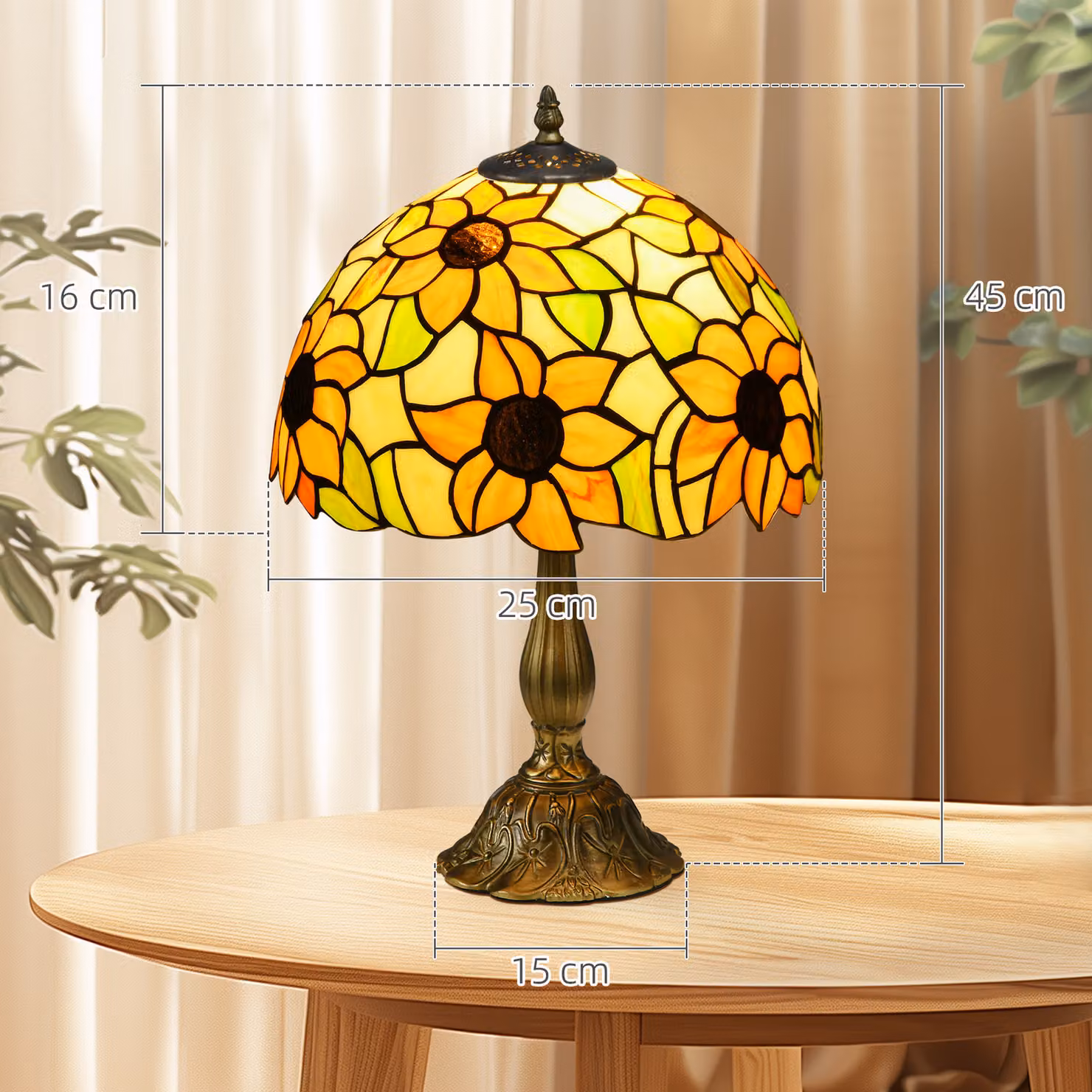HOMCOM Antique Stained Glass Sunflower Table Lamp in Orange and Multicolour – 3