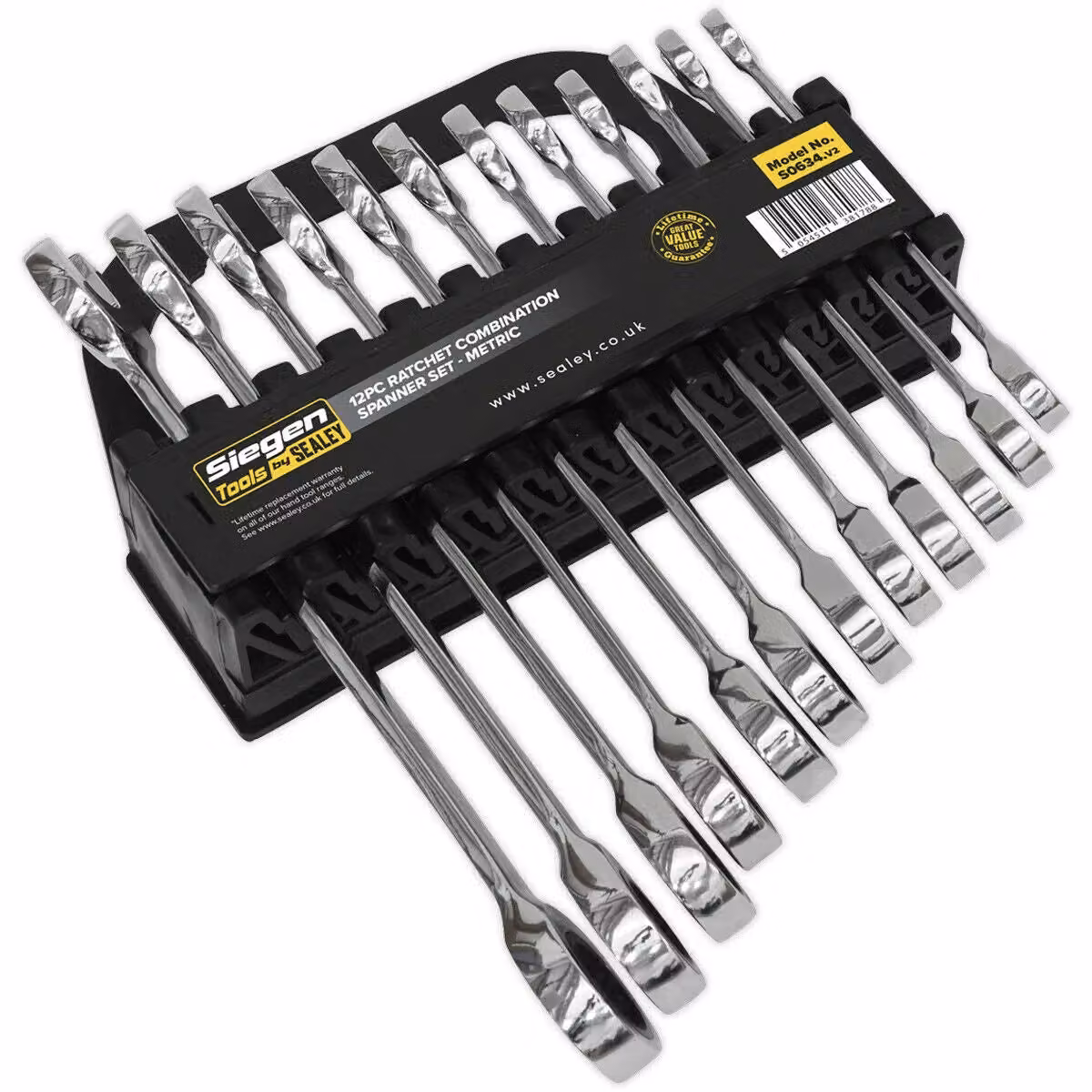 Loops 12-Piece Slim Handle Ratchet Combination Spanner Set, 12-Point Metric Ring Open Head, Silver and Multicolour – 2