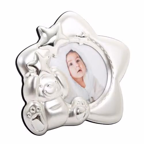 Happy Homewares Modern Star Shaped Silver and Black Baby Photo Frame, W/H: 8.89 x 8.89 cm