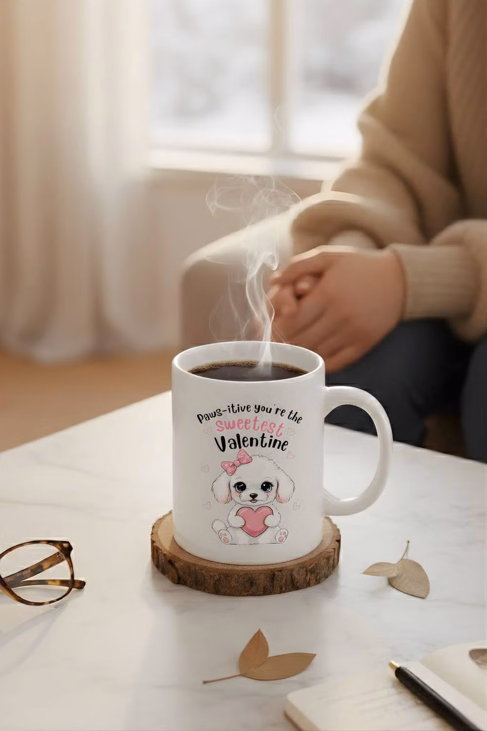 Dyzi Pawsitive You're The Sweetest Valentine Printed Ceramic Mug in White – 5