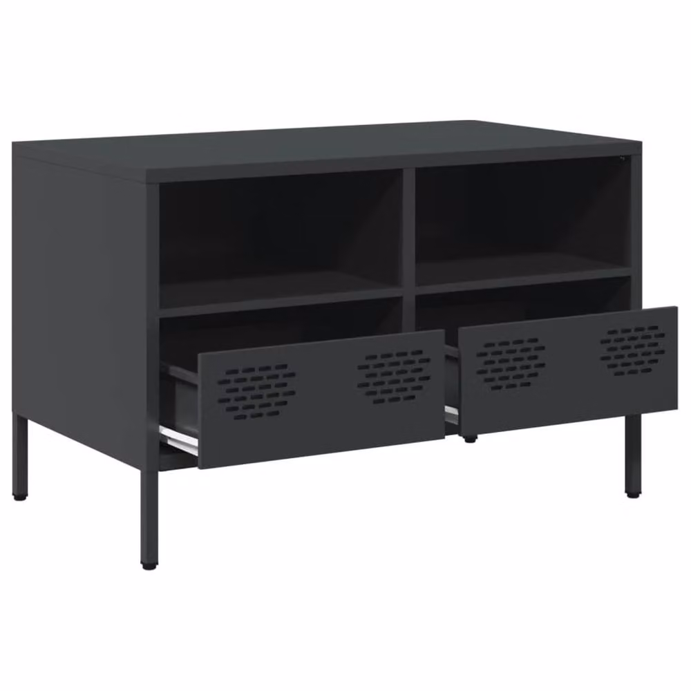 Berkfield Home Industrial TV Cabinet in Black Matt Cold-rolled Steel, W: 68 cm, D: 39 cm, H: 43.5 cm – 4
