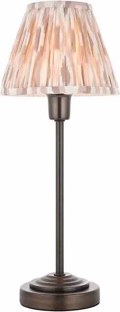 Netlighting Rise Bronze Plate Table Lamp with Brown Fabric Ikat Shade, E14, 16 cm