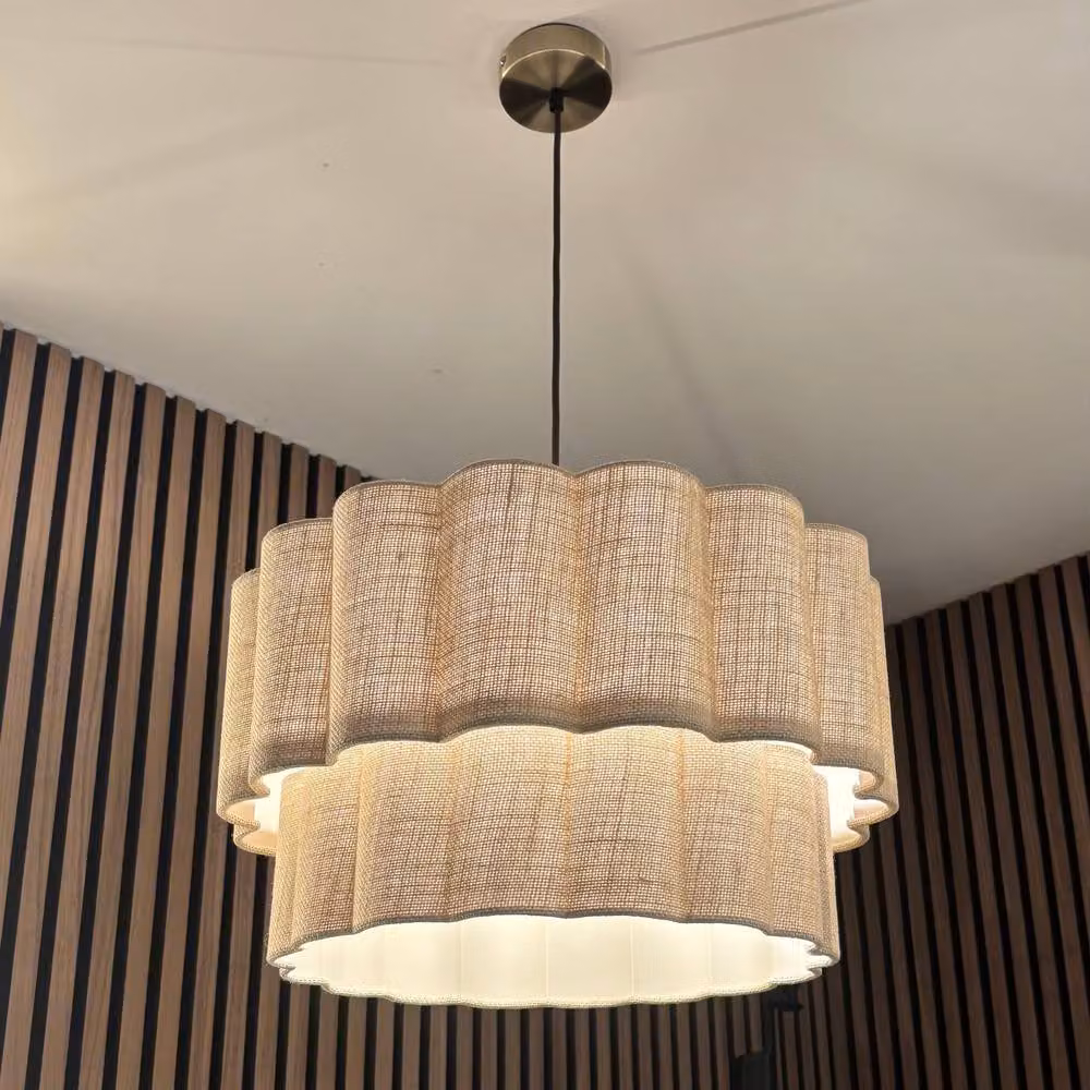 CGC Lighting Selina Scalloped Two Tier Drum Lampshade in Beige Linen, Diameter: 48 cm – 5