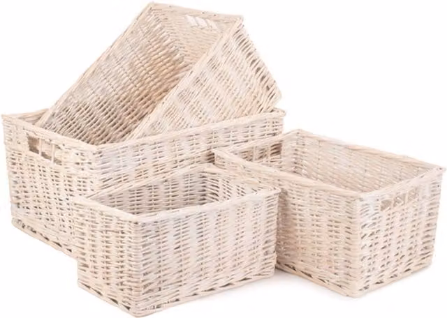 Red Hamper Wicker White Wash Storage Open Baskets Set of 4, Width: 47 cm