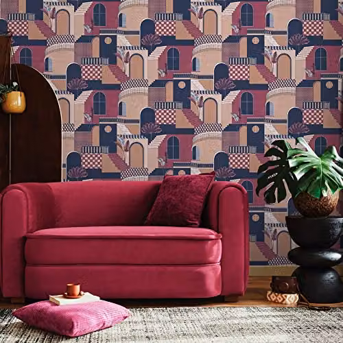 Holden Decor Medina Red and Navy Blue Mediterranean Botanical Floral Wallpaper Roll – 3