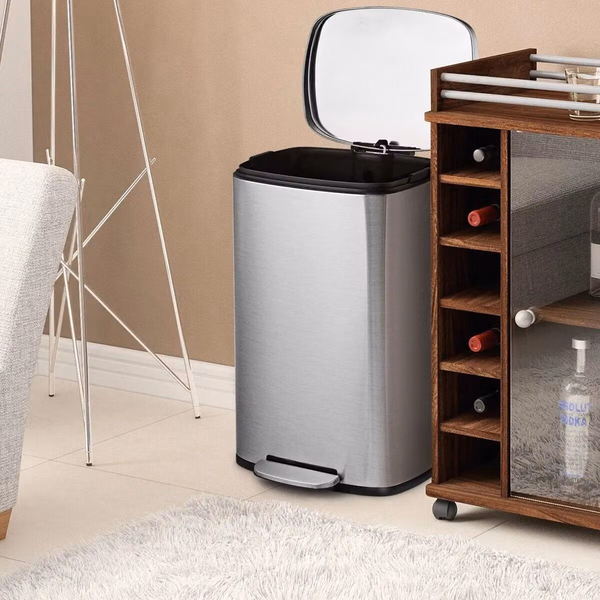 Costway 50L Stainless Steel Step Trash Bin with Pedal and Removable Inner Bucket in Silver – 3