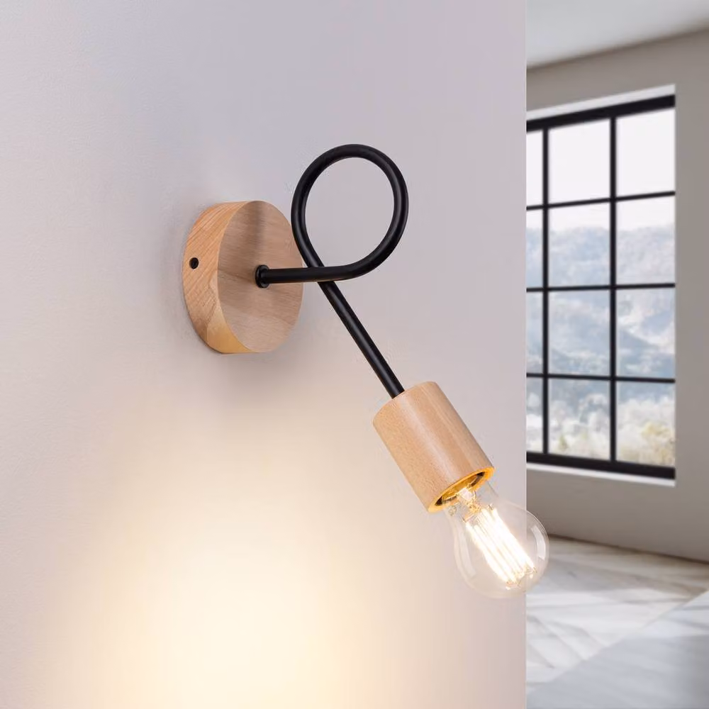 Sollux Lighting minimalist Wall Lamp in Black and Wood, W/D/H: 24 x 10 x 19 cm – 2