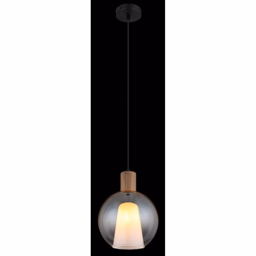 Netlighting Barry I Globe Pendant Ceiling Light in Matt Black with Amber Glass Shade, E27, Height Adjustable – 3