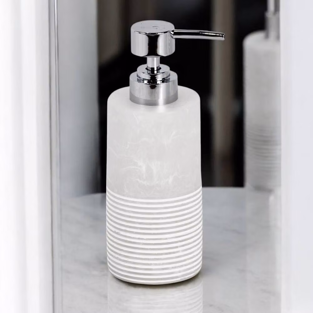 Showerdrape Bianco Frost Onyx White Striped 5 Piece Resin Bathroom Accessory Set – 3