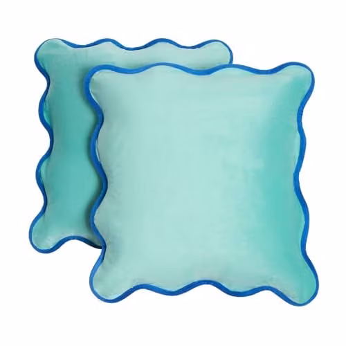 OHS Set of 2 Matte Velvet Scallop Edge Cushion Covers, Petrol Blue, W/D/H: 45 x 45 x 45 cm – 1