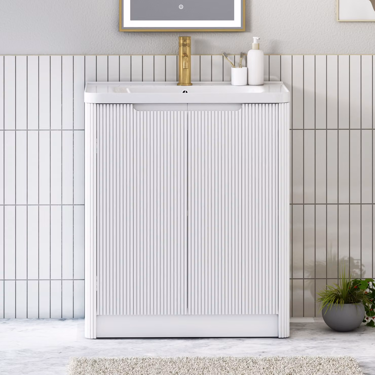 Royal Bathrooms Avenza 700mm Matt White Floor Standing 2 Door Vanity Unit with Ceramic Basin