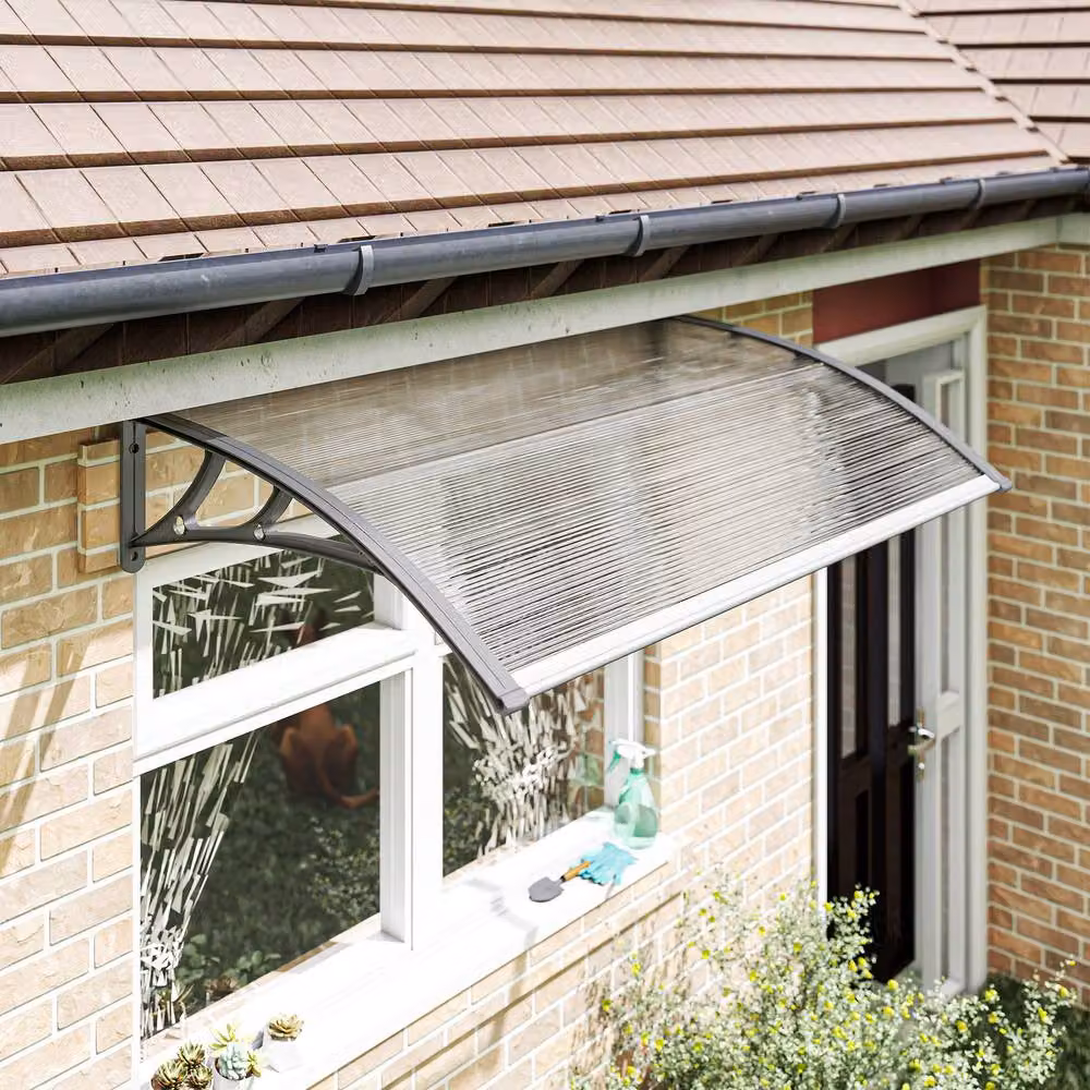 Rolipo Grey Aluminium Wall-Mounted Front Door Canopy Awning Rain Shelter W: 110 cm, D: 60 cm – 3