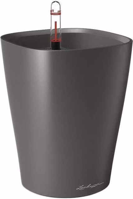 Lechuza Deltini and Mini Deltini Round Indoor Self-Watering Tabletop Planter in Grey