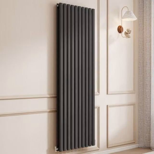 Banyetti Orva Anthracite Vertical Double Oval Column Radiator in Charcoal, H: 180 cm x W: 59 cm