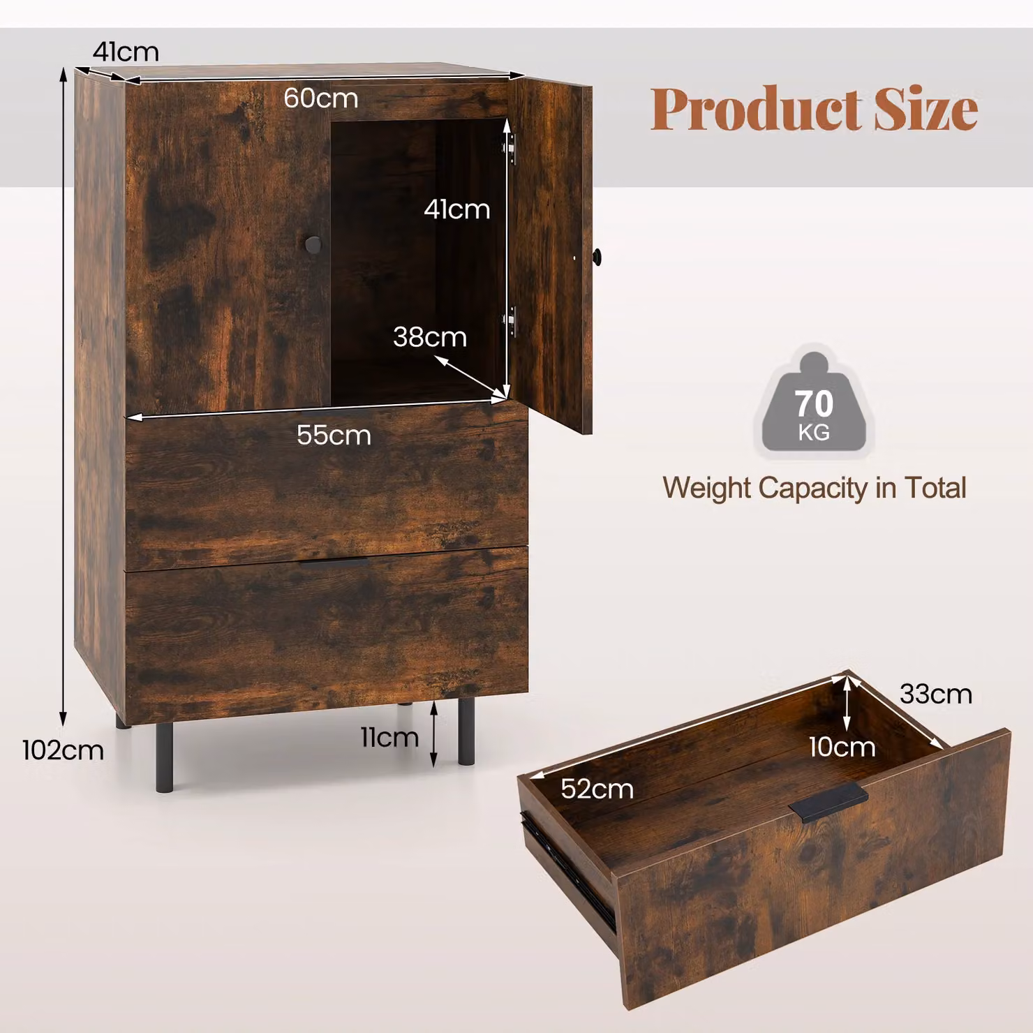 Gymax Industrial Sideboard Buffet Cabinet with 2 Doors and Drawers in Brown – 2