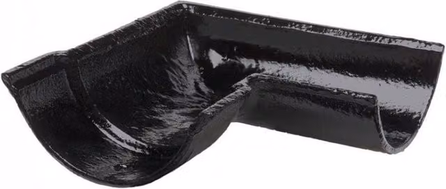 Hargreaves Premier Cast Iron Beaded Half Round Gutter Right Hand 90 Degree Angle, 125mm, Black